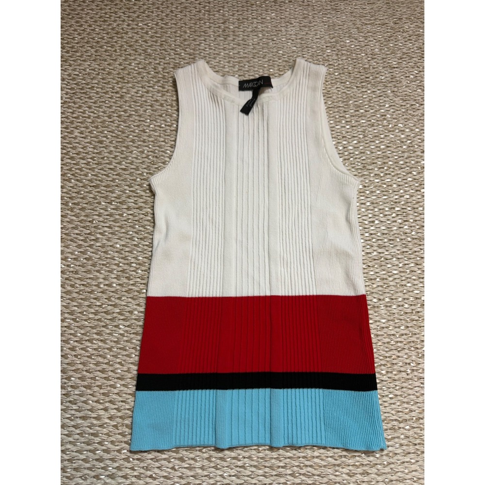 Marc Cain Women Ribbed Knit Colorblock Sleeveless Tank Top nautical coastal